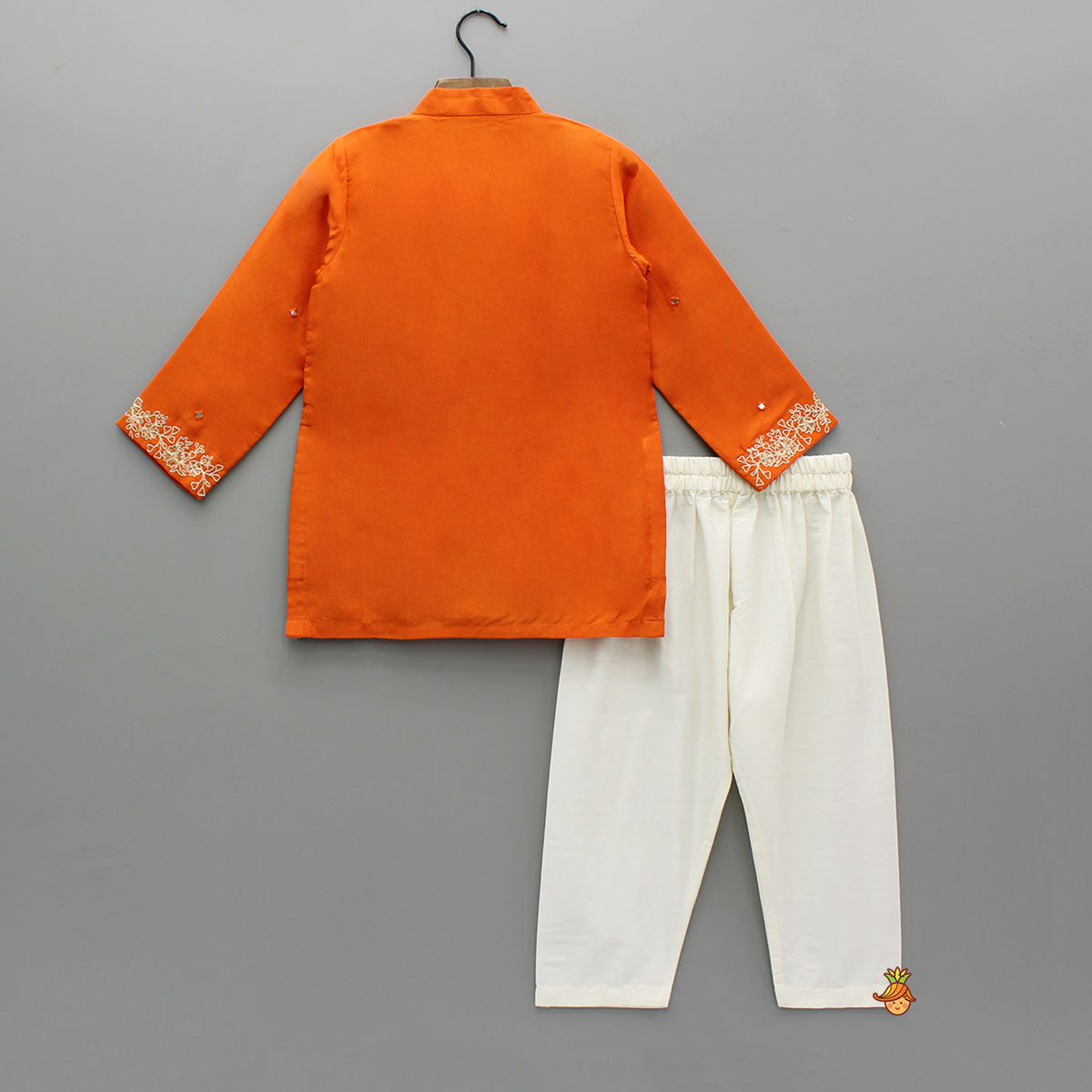 Orange Faux Mirror Work Kurta With Pyjama
