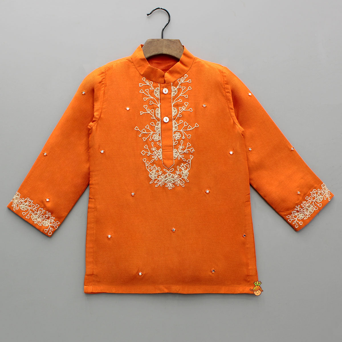 Orange Faux Mirror Work Kurta With Pyjama