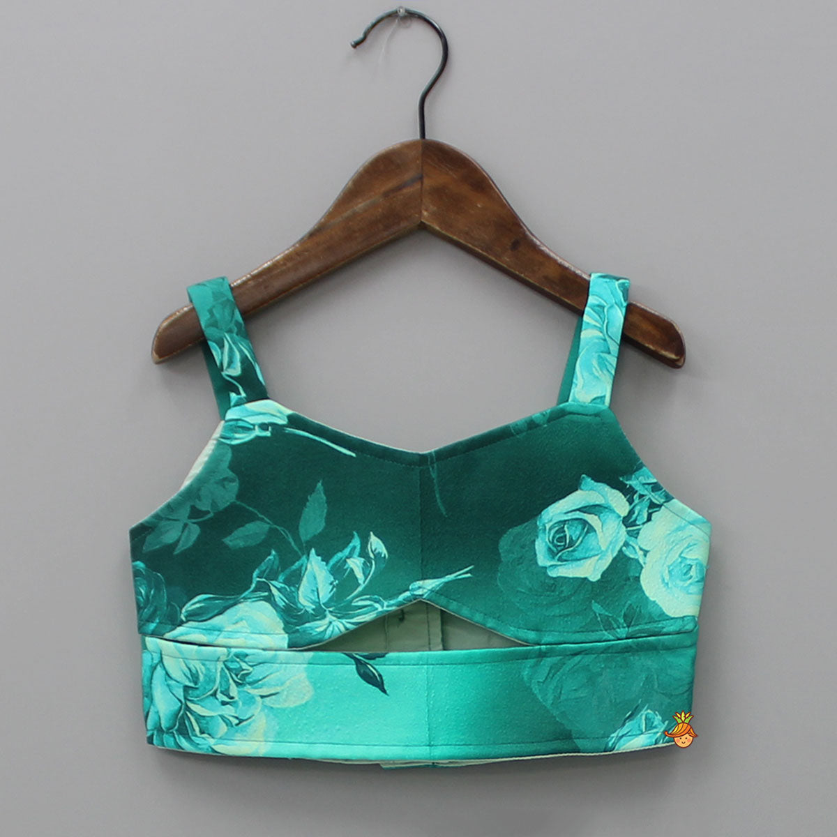 Vibrant Floral Printed Green Stylish Crop Top And Lehenga