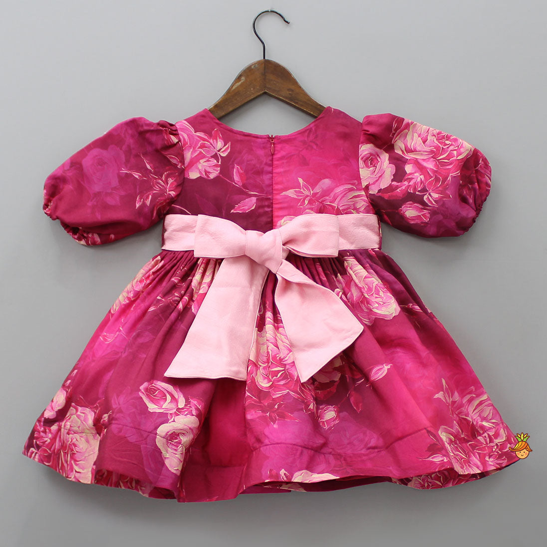 Pink Floral Balloon Sleeves Dress