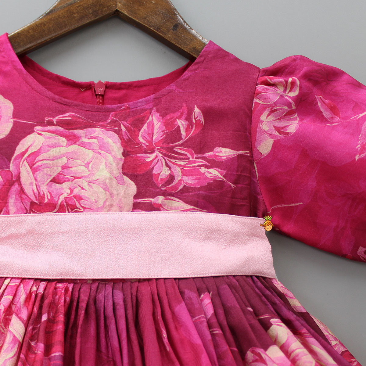 Pink Floral Balloon Sleeves Dress