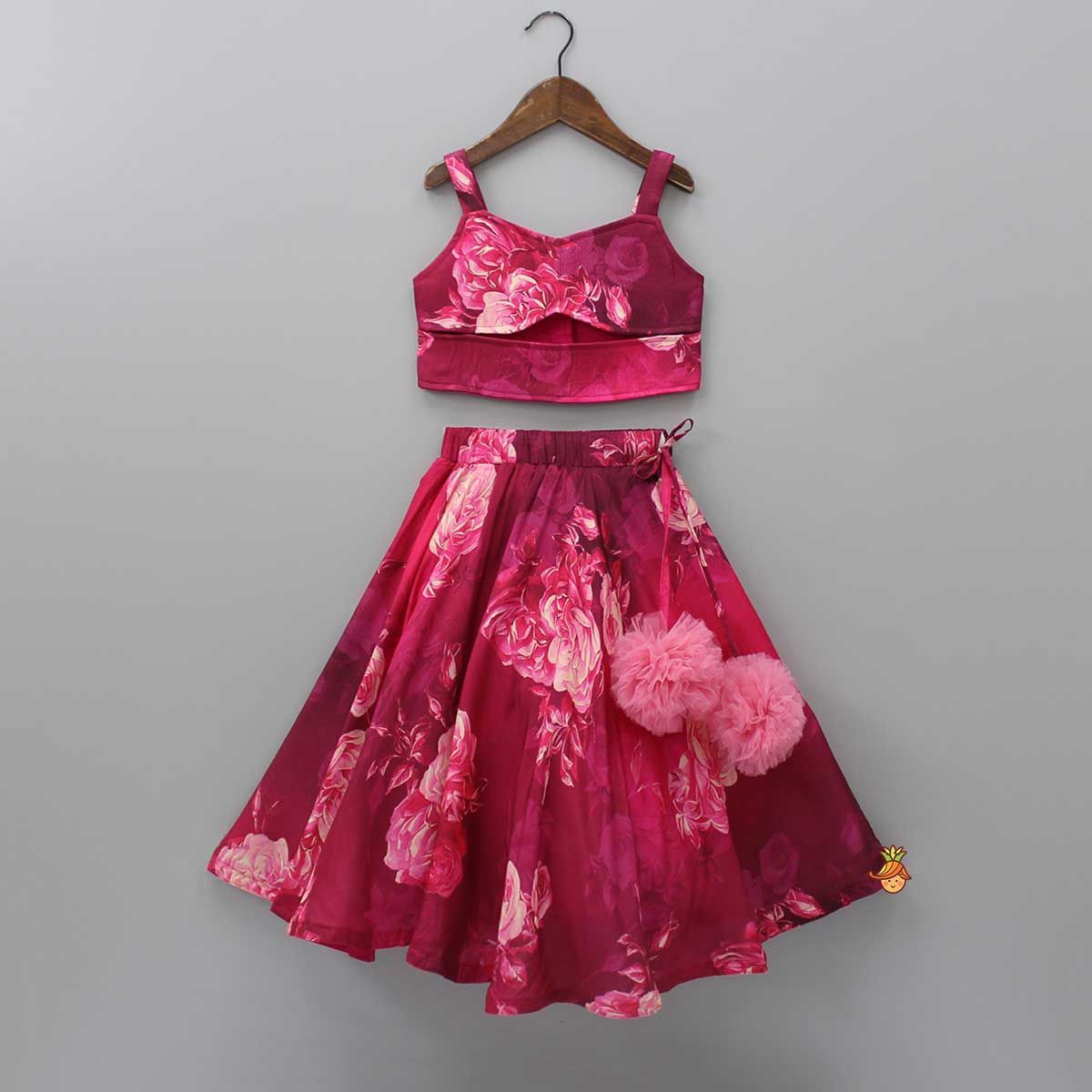 Vibrant Floral Printed Pink Stylish Crop Top And Lehenga