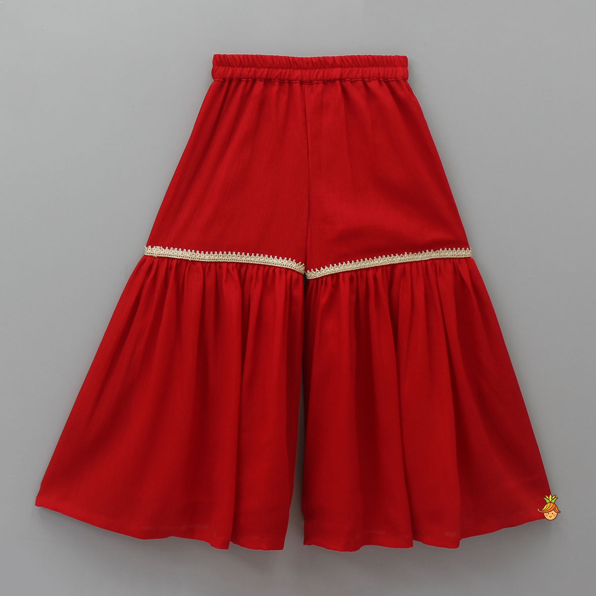 V Neck Multicolour Printed Kurti And Red Sharara With Matching Dupatta