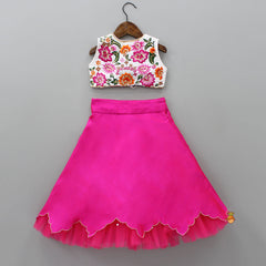 Pre Order: Heavy Embroidered Front Open Top And Pink Lehenga With Net Dupatta