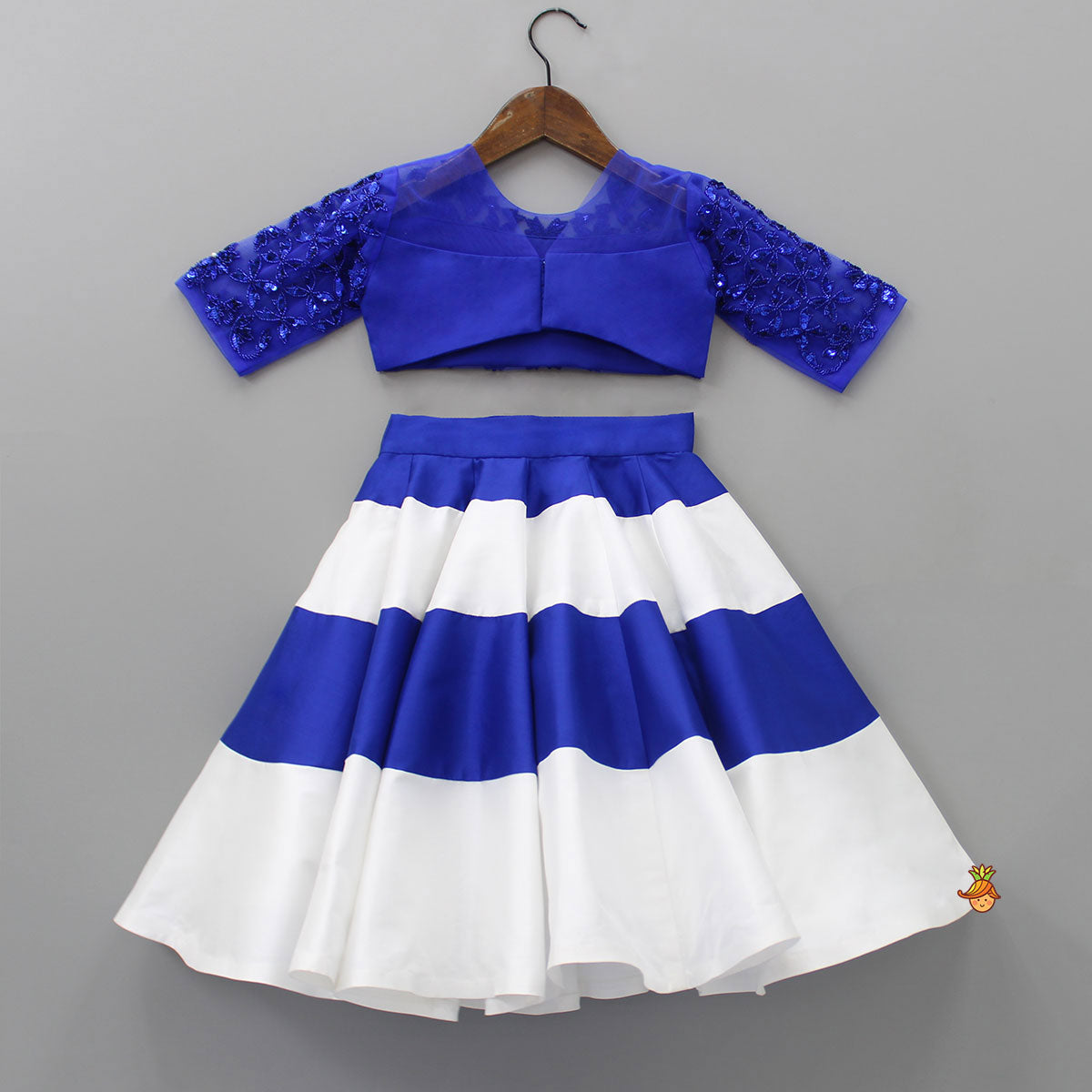 Heavy Embroidered Blue Top And Colour Block Lehenga With Stylish Dupatta