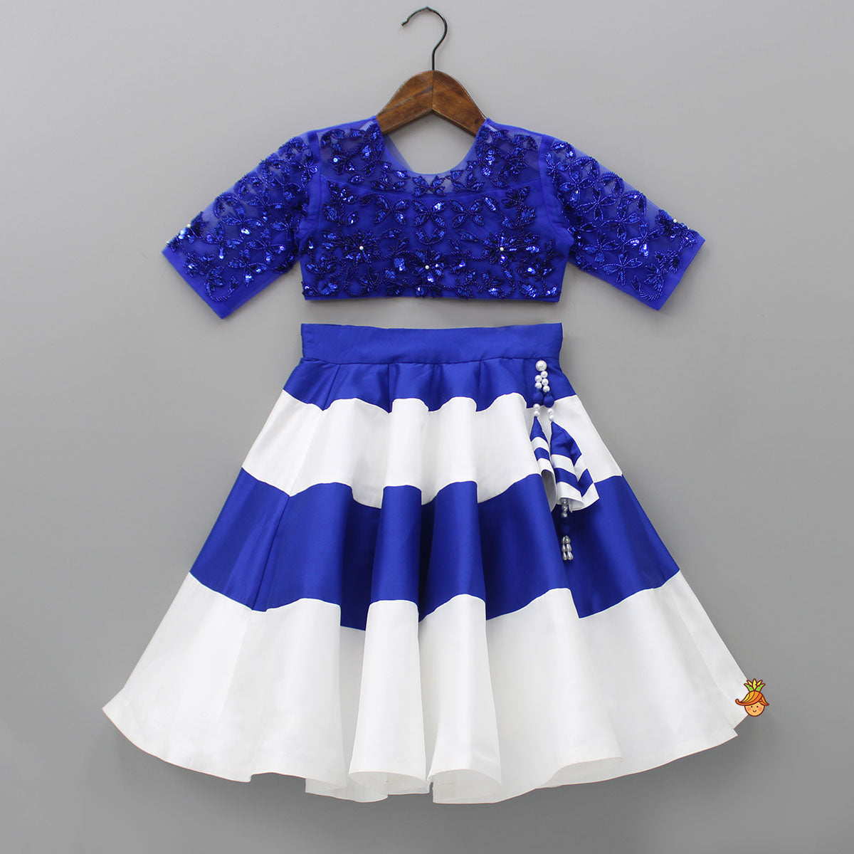 Heavy Embroidered Blue Top And Colour Block Lehenga With Stylish Dupatta