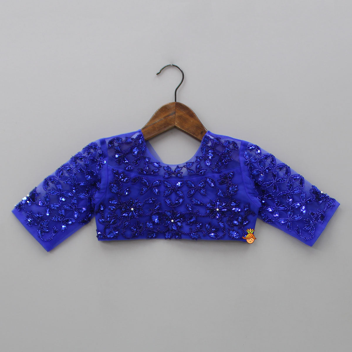 Heavy Embroidered Blue Top And Colour Block Lehenga With Stylish Dupatta
