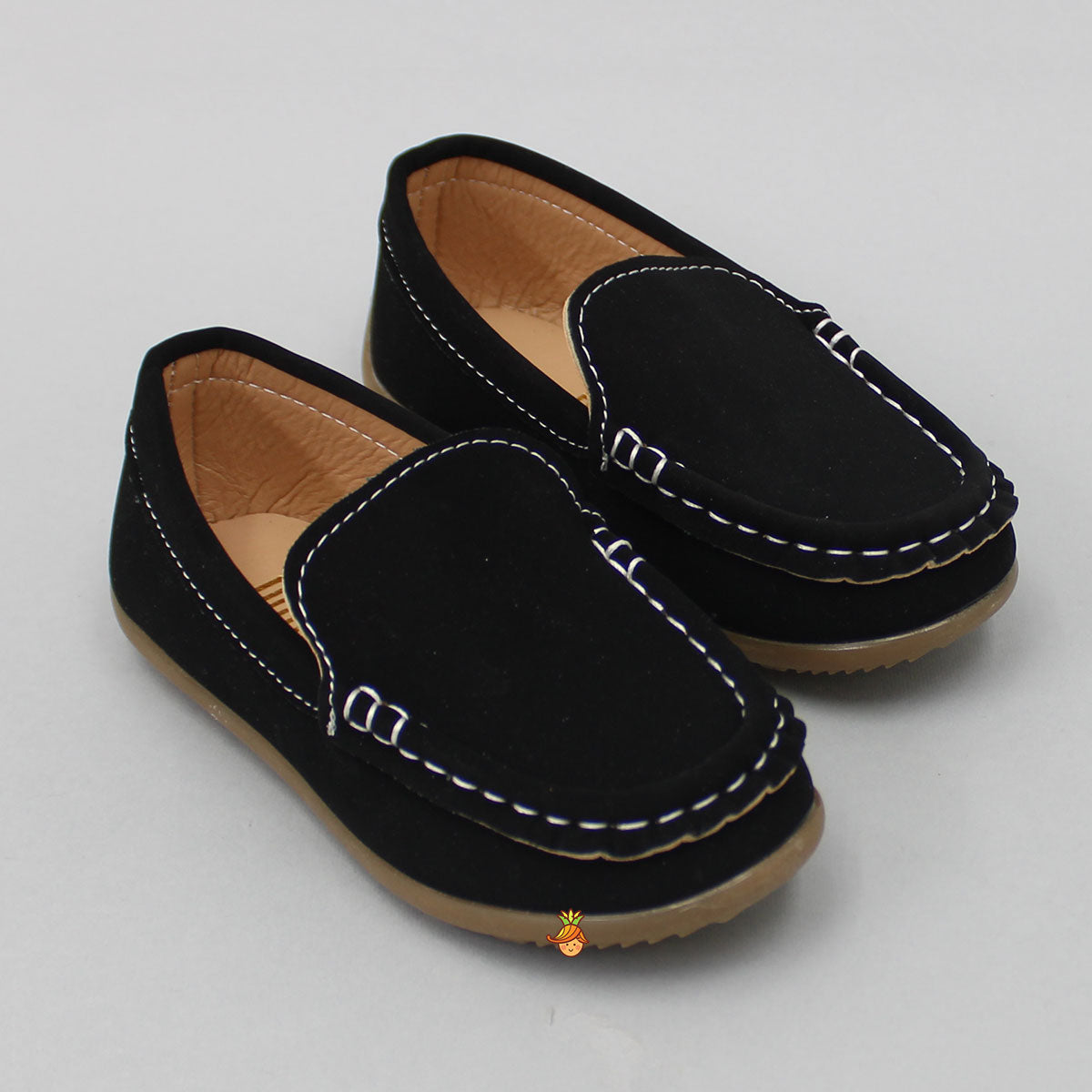 Round Toe Black Slip On Loafers