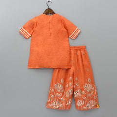Pre Order: Loop Buttons Detail Orange Kurti And Embroidered Palazzo