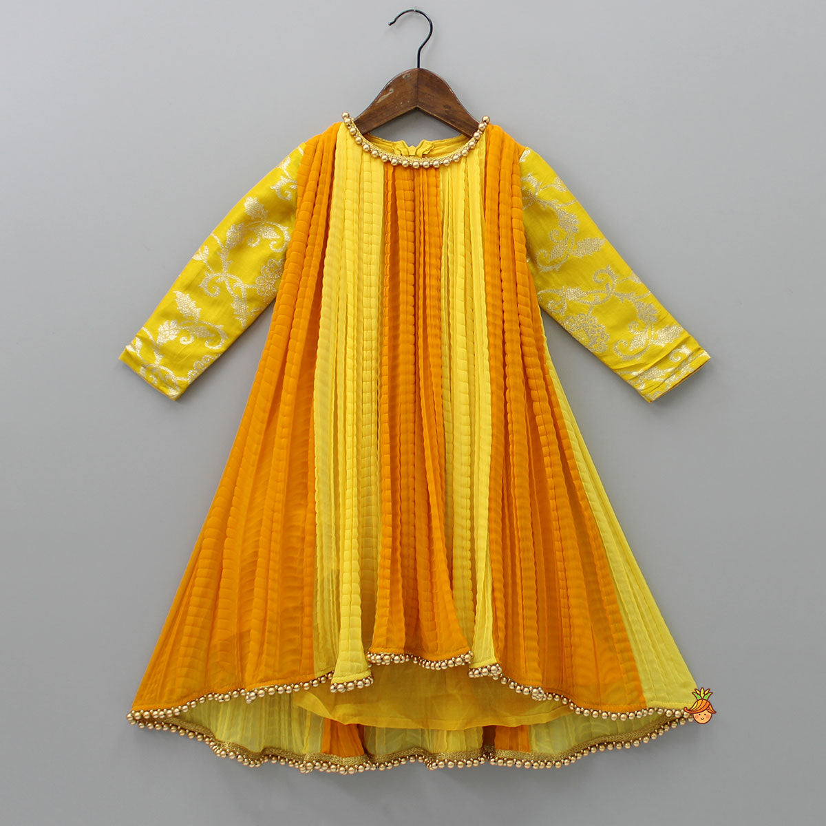 Dual Tone Embroidered Sleeves High Low Kurti