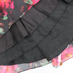 Pre Order: Sequined Flower Adorned One Shoulder Black Top And Printed Lehenga