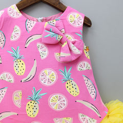 Fruit Printed Dual Tone Dress With Ruffle Hem