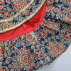 Pre Order: Ajrakh Printed Layered Top With Lehenga