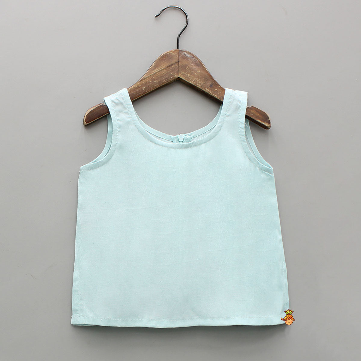 Blue Top With Pom Poms Detailed Embroidered Cape And Palazzo