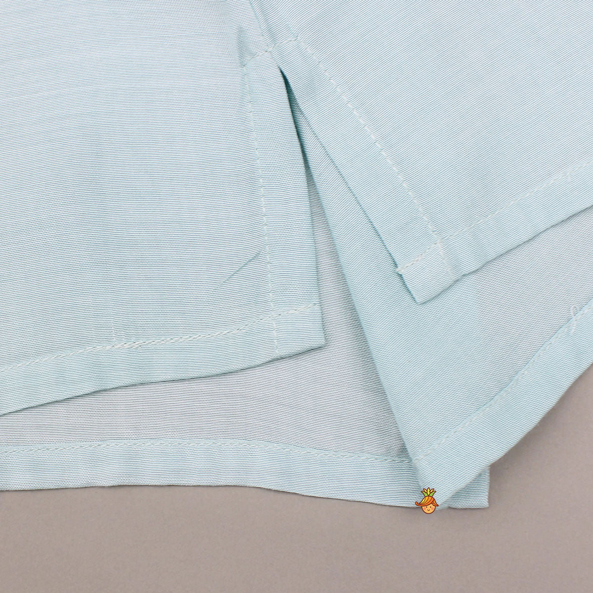 Blue Top With Pom Poms Detailed Embroidered Cape And Palazzo