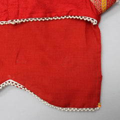 Pre Order: Brocade Red Top And Heart Tassels Enhanced Lehenga