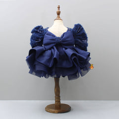 Pre Order: Stylish Sleeves Exquisite Blue Dress With Head Band