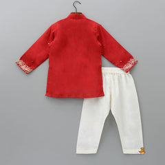 Pre Order: Red Faux Mirror Work Kurta With Pyjama