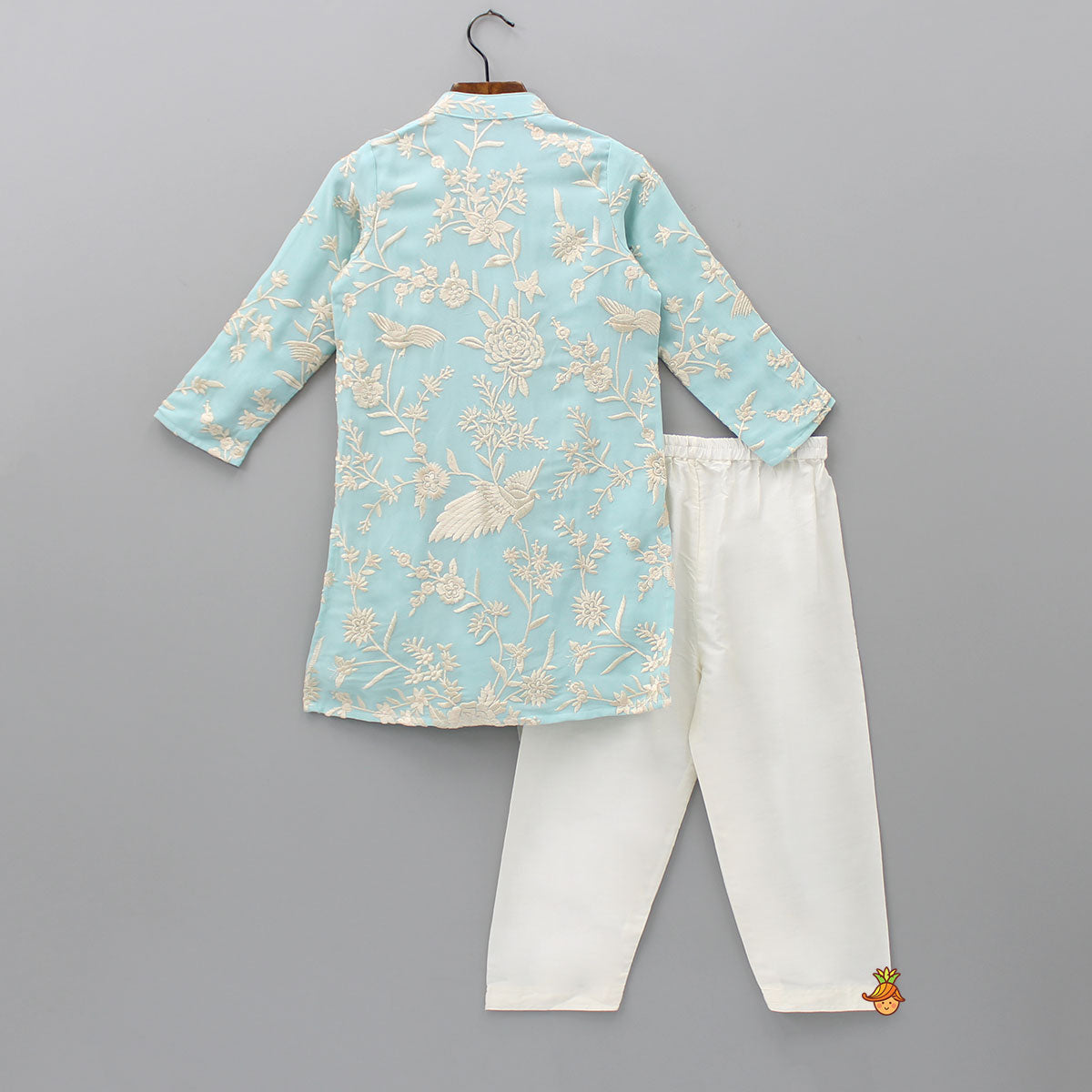 Thread Embroidered Blue Kurta And Pyjama