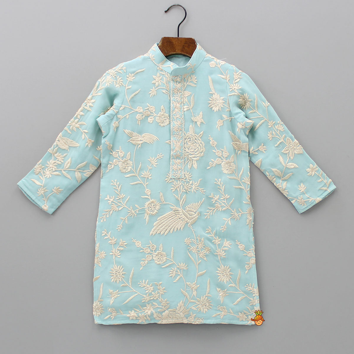 Thread Embroidered Blue Kurta And Pyjama