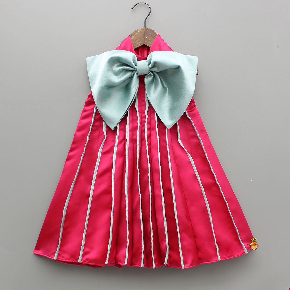 Charming Pink And Green Stylish Pleated Dress