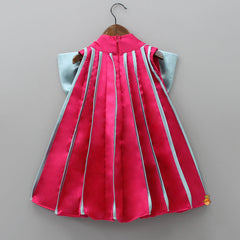Pre Order: Charming Pink And Green Stylish Pleated Dress