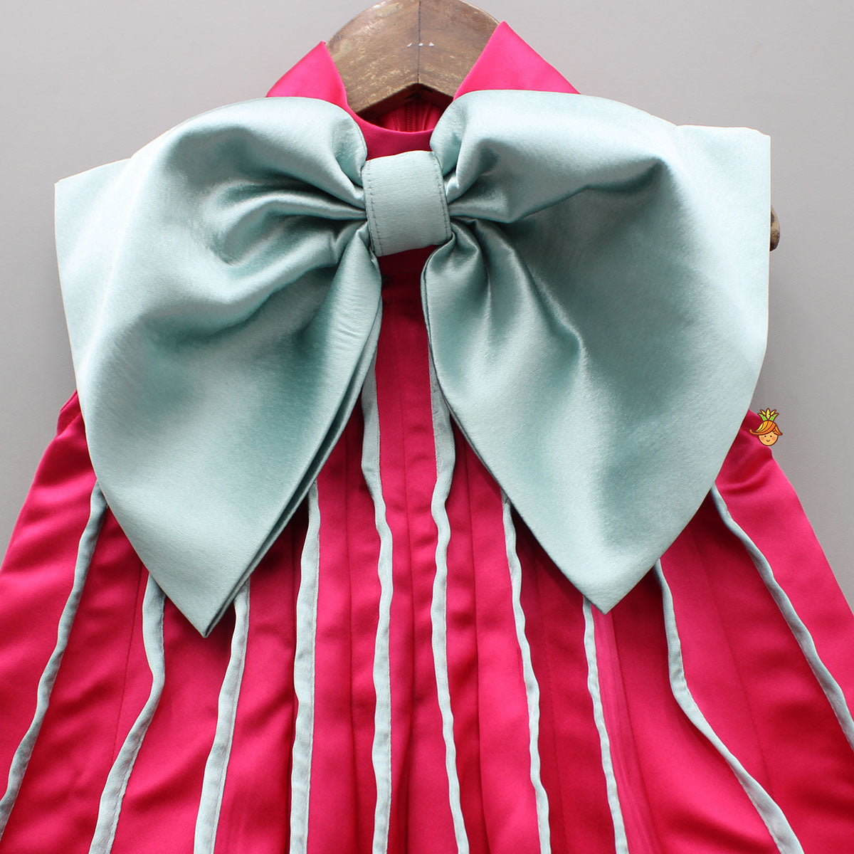 Charming Pink And Green Stylish Pleated Dress