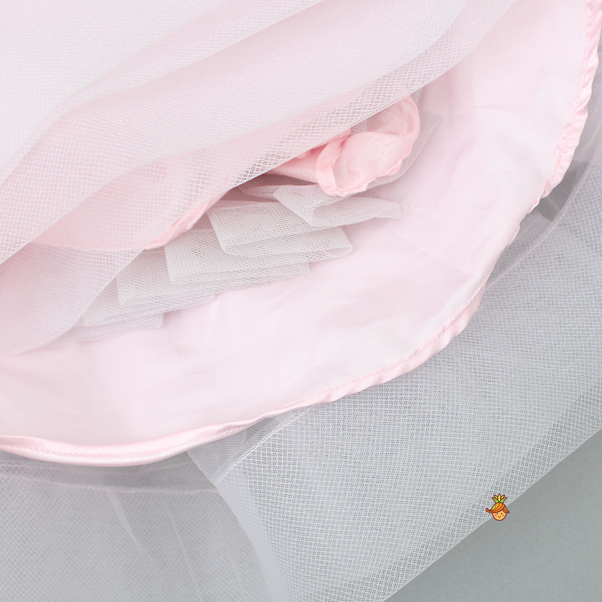 Pleated Yoke Cut-Out Back Pink Dress With Detachable Trail And Matching Headband
