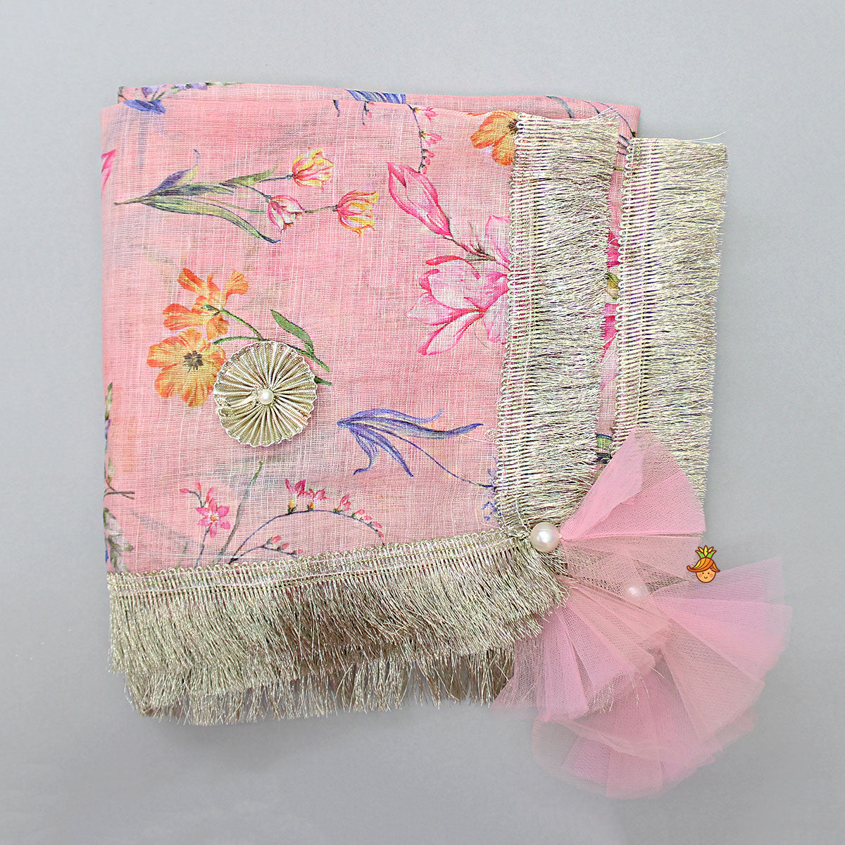Pleated Yoke Pink Asymmetric Anarkali And Fringed Dupatta