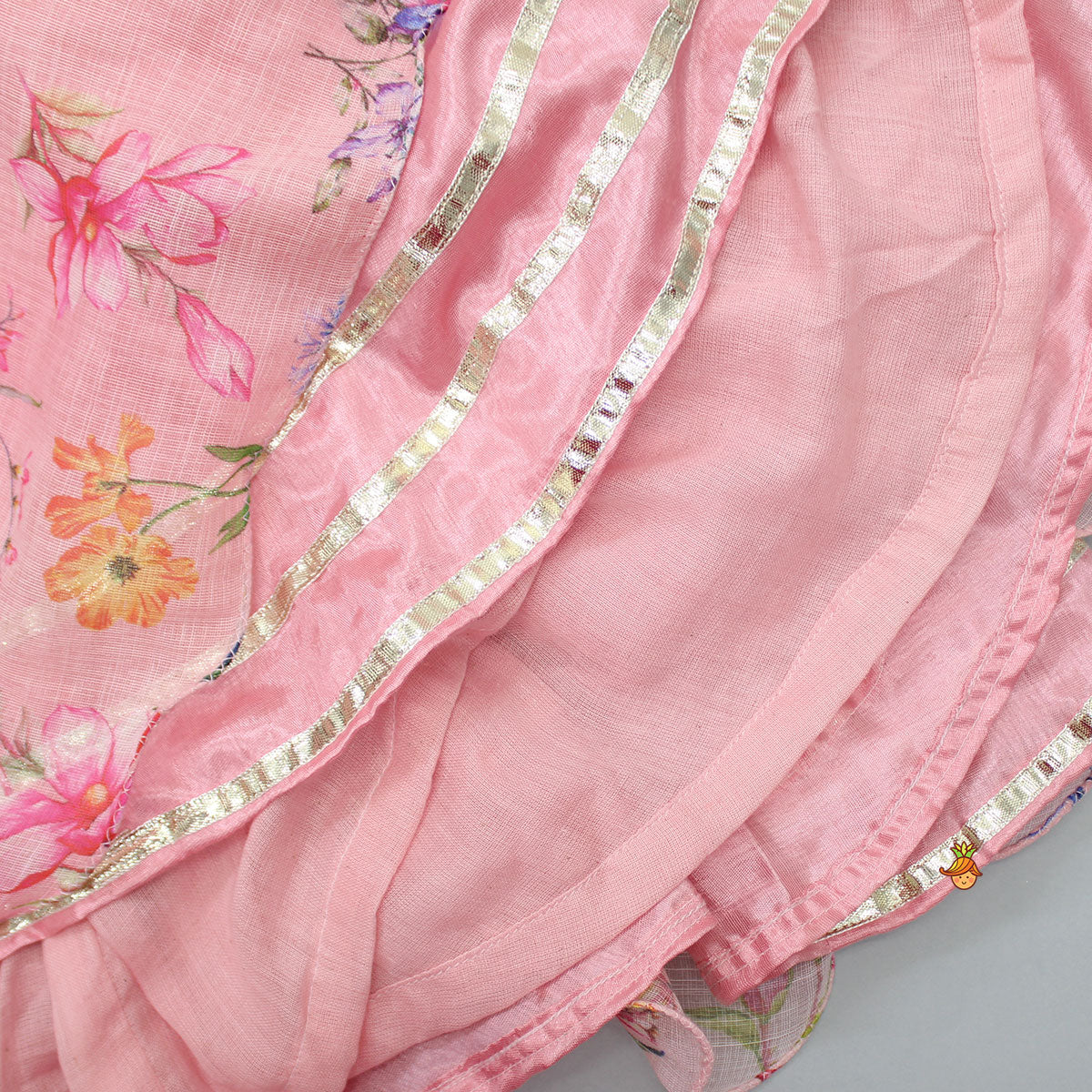 Pleated Yoke Pink Asymmetric Anarkali And Fringed Dupatta