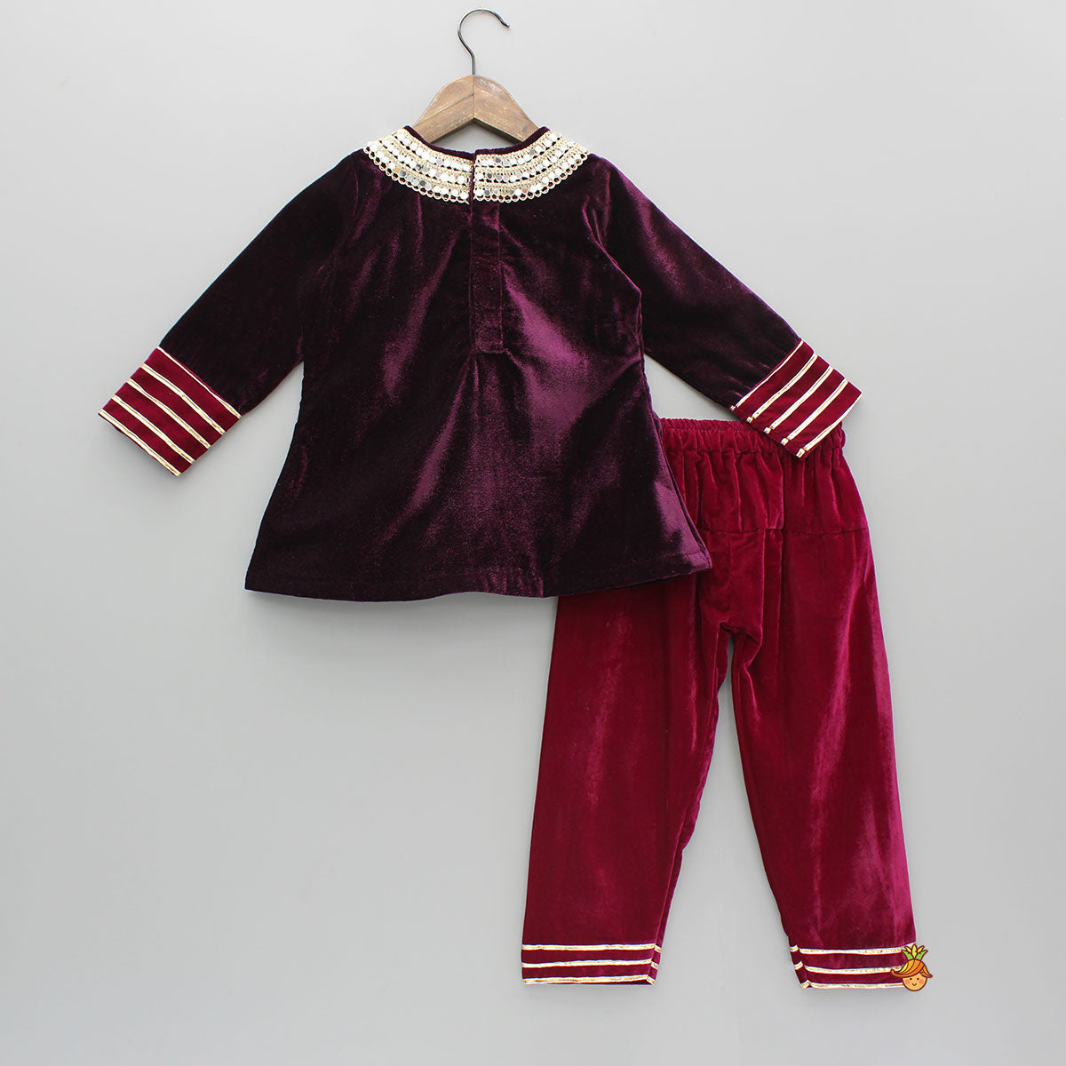 Mirror And Lace Work Velvet Kurti With Salwar