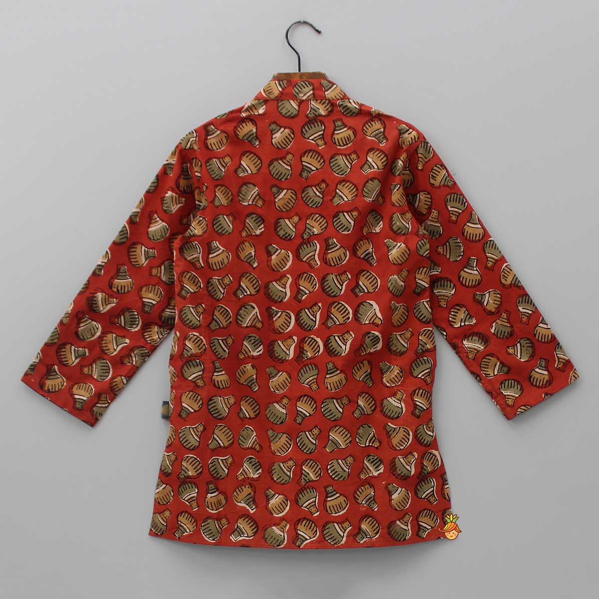 Patch Pocket Detail Hand Block Printed Red Ochre Kurta
