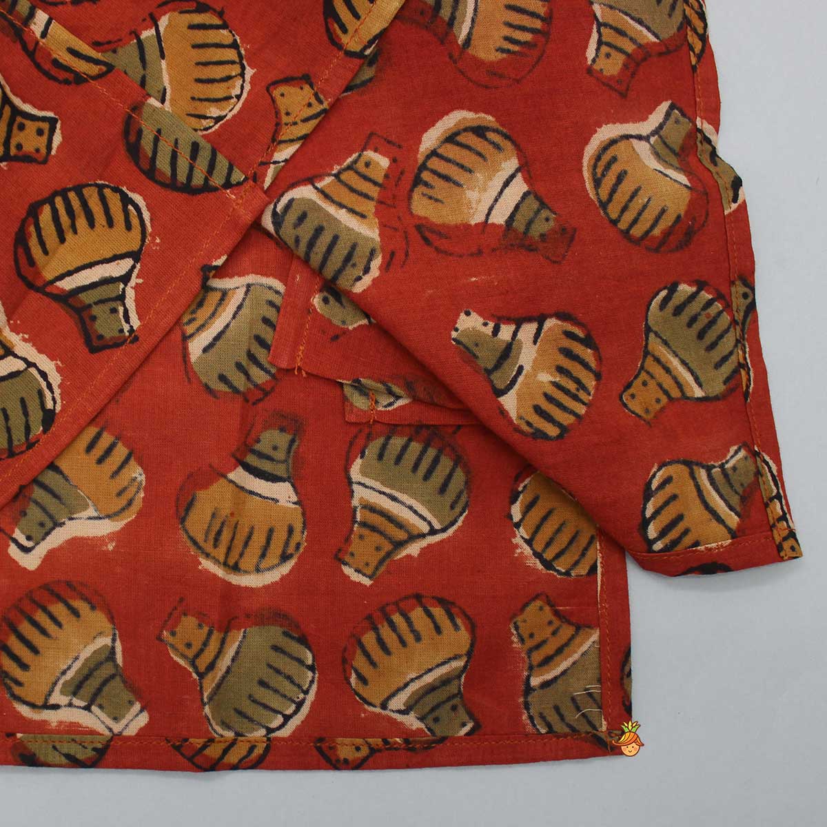 Patch Pocket Detail Hand Block Printed Red Ochre Kurta