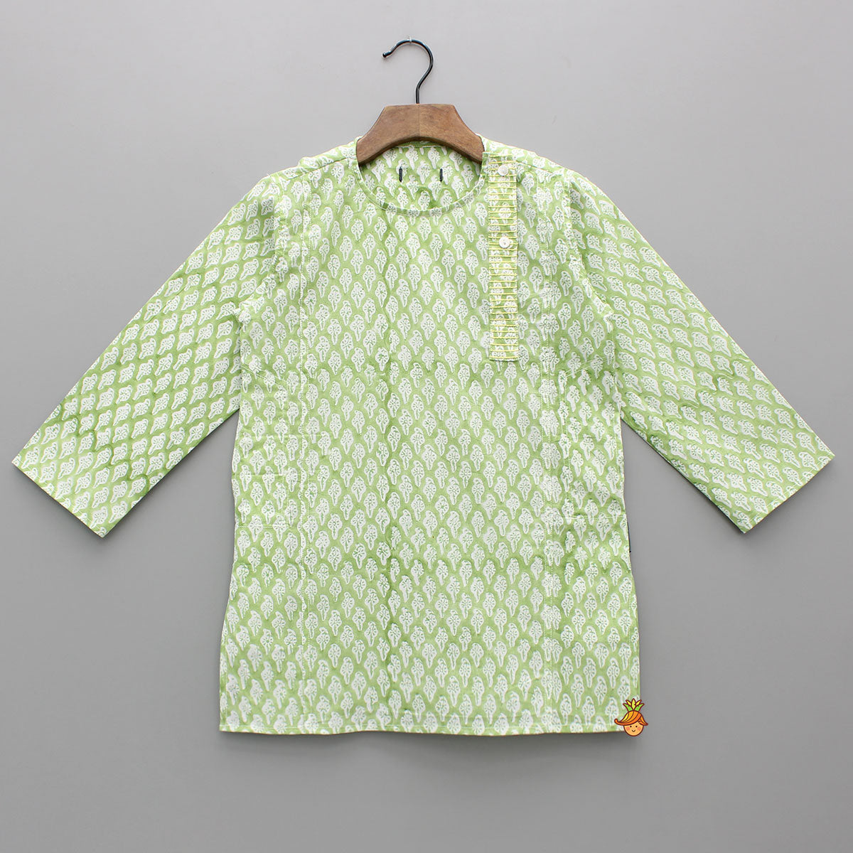 Green Floral Hand Block Printed Cotton Kurta