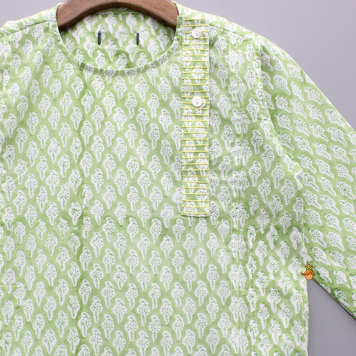 Green Floral Hand Block Printed Cotton Kurta