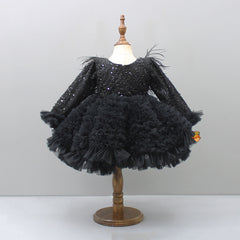 Pre Order: Sequins Embellished Ruffled Black Dress With Matching Swirled Bowie Headband