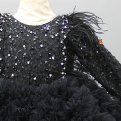 Pre Order: Sequins Embellished Ruffled Black Dress With Matching Swirled Bowie Headband