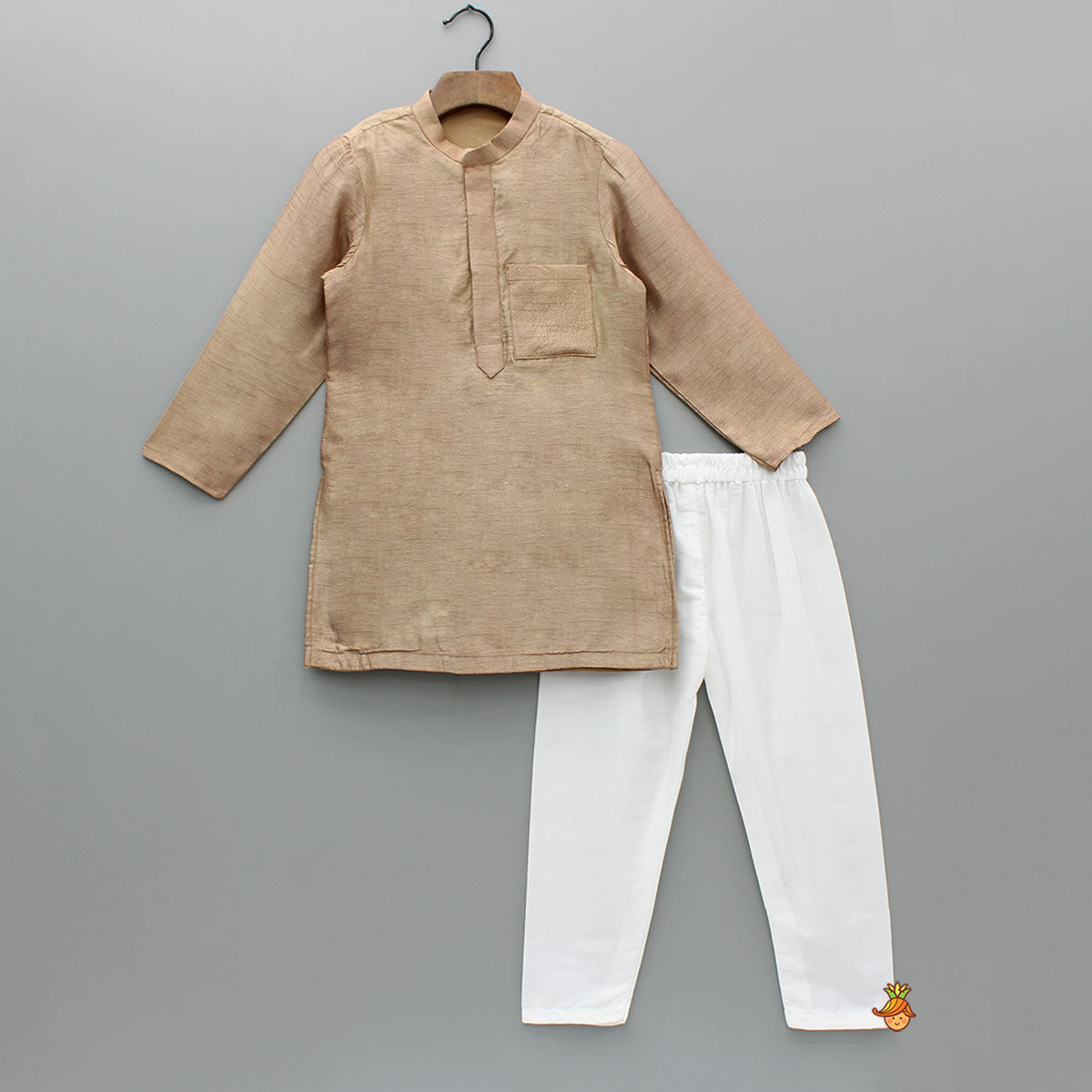 Brown Ethnic Kurta With Embroidered Jacket And Pyjama