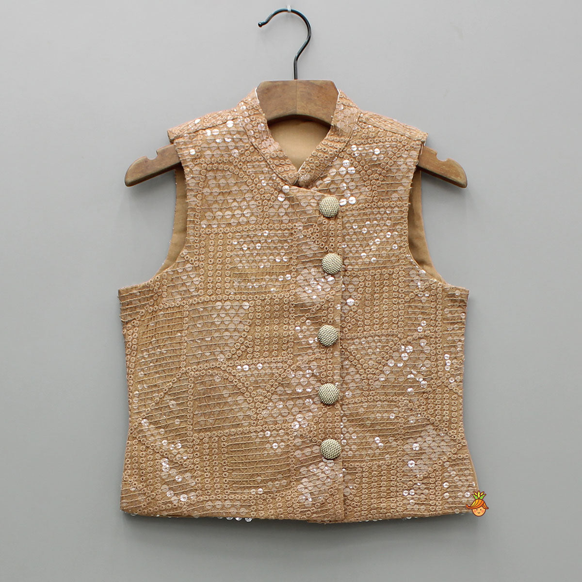 Brown Ethnic Kurta With Embroidered Jacket And Pyjama