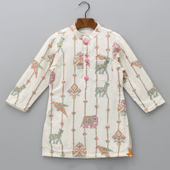 Pre Order: Patch Pocket Detail Embroidered Kurta And Mustard Pyjama