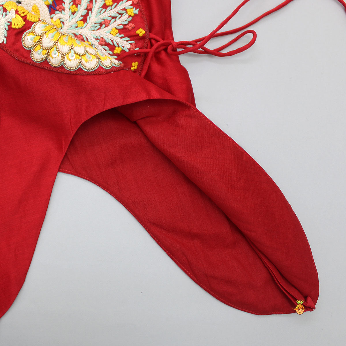Peacock Embroidered Side Knot Detail Stylish Red Top And Layered Cream Sharara