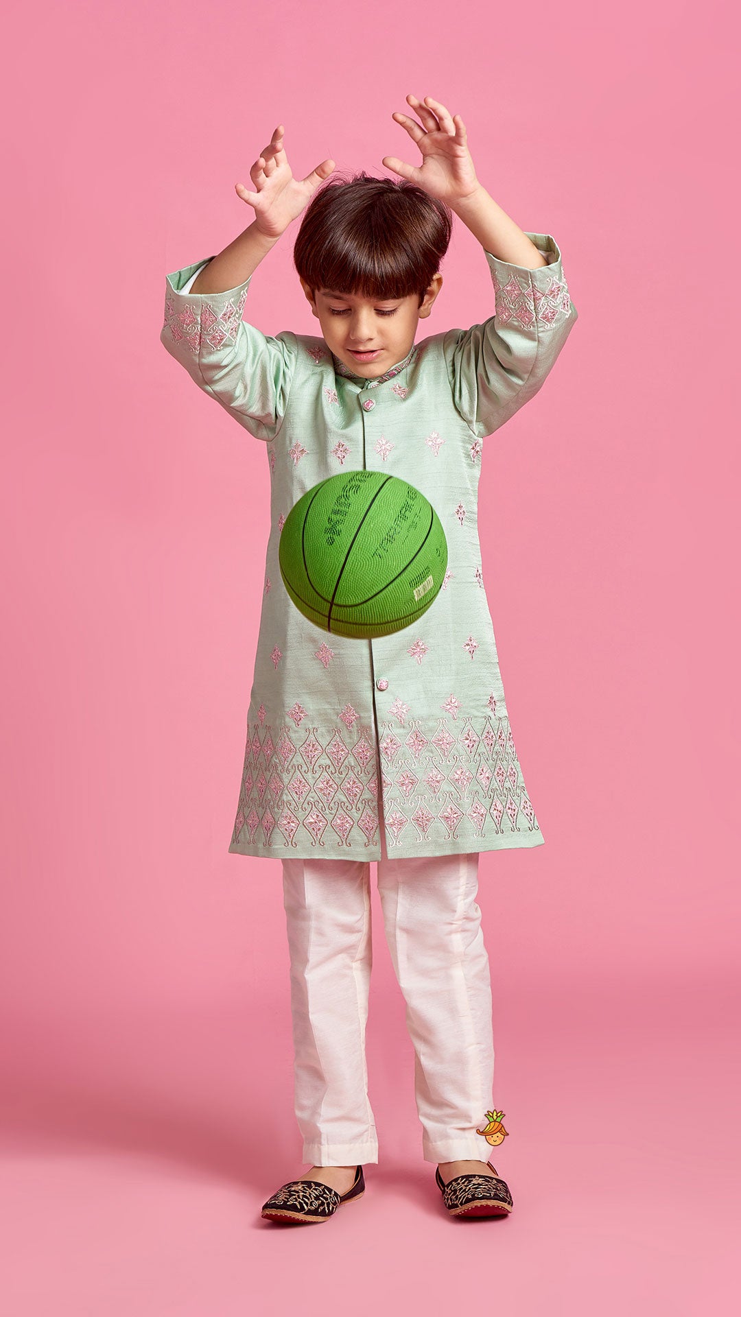 Green Zari And Thread Embroidered Sherwani With Pyjama