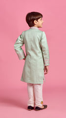 Pre Order: Green Zari And Thread Embroidered Sherwani With Pyjama