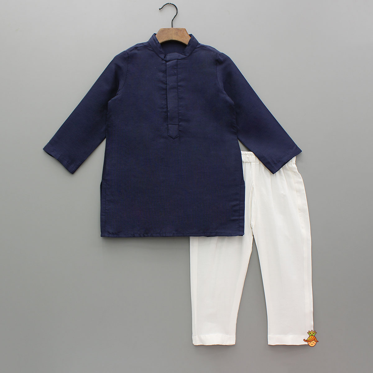 Blue Kurta With Diagonal Button Detail Jacket And Pyjama