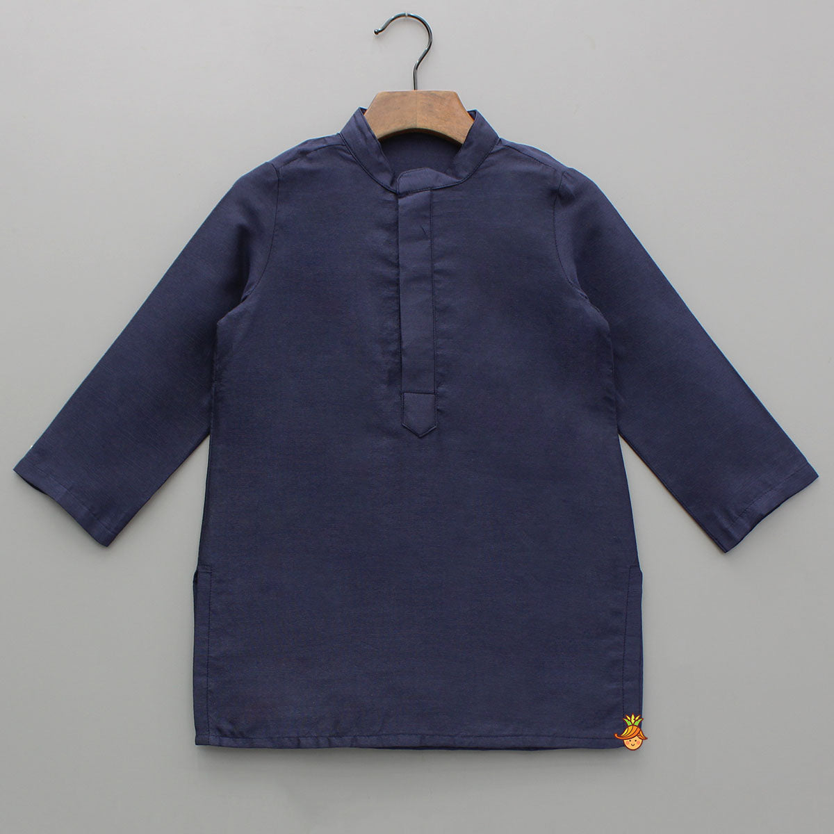 Blue Kurta With Diagonal Button Detail Jacket And Pyjama