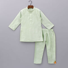 Pre Order: Floral Printed Thread Work Jacket With Green Kurta And Pyjama