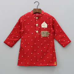 Pre Order: Red Abhla And Thread Work Kurta With Pyjama