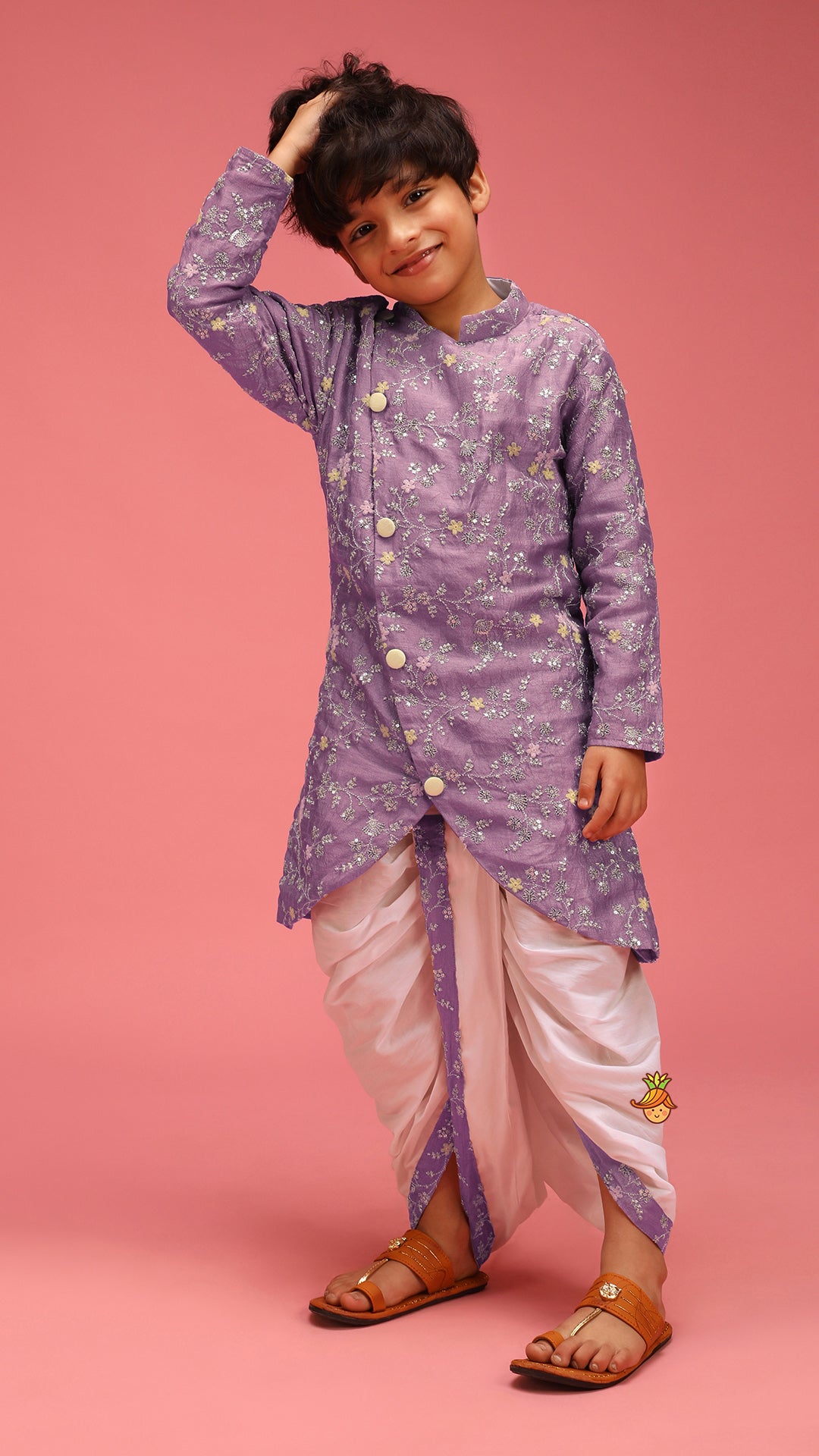 Sequin And Thread Work Lavender Kurta With Dhoti