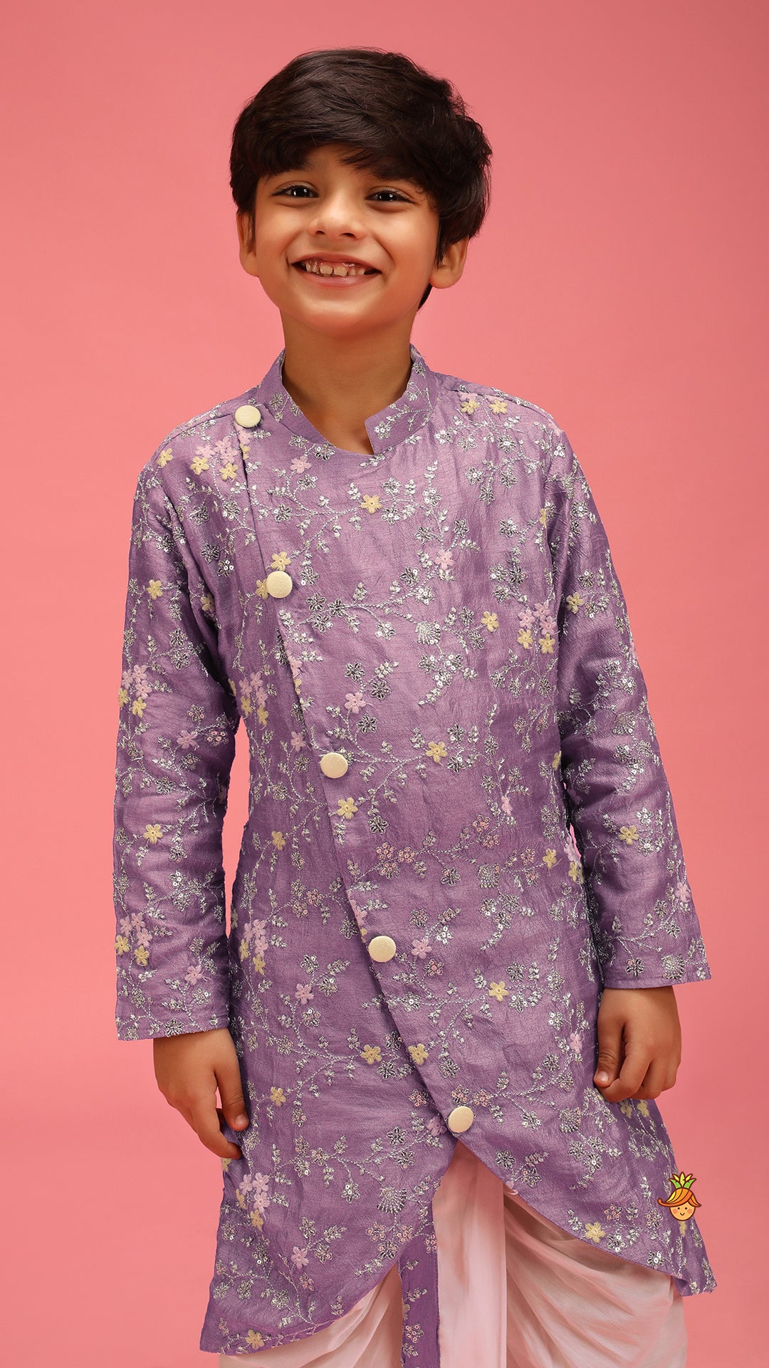 Sequin And Thread Work Lavender Kurta With Dhoti