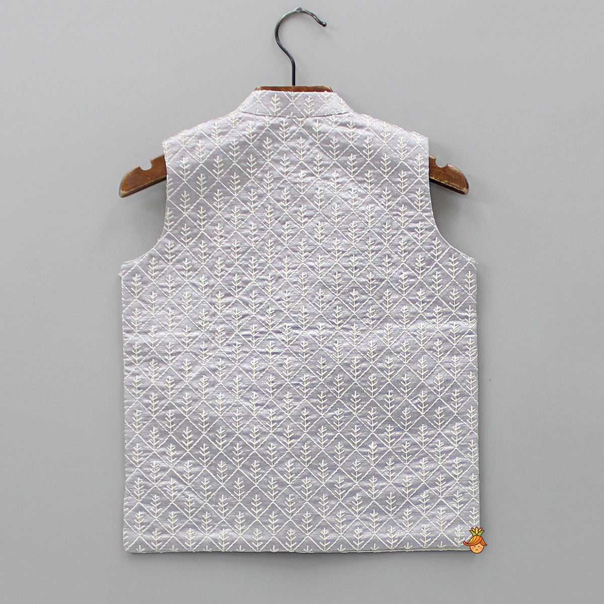 Front Open Thread Embroidered Grey Jacket